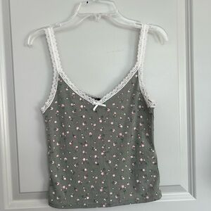 Sage green floral lace tank